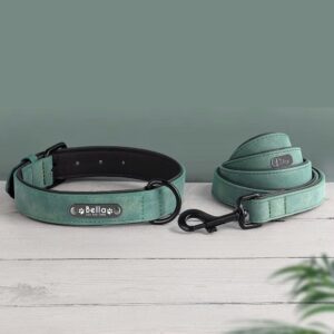 Hasított bőr kutya nyakörv póráz szett